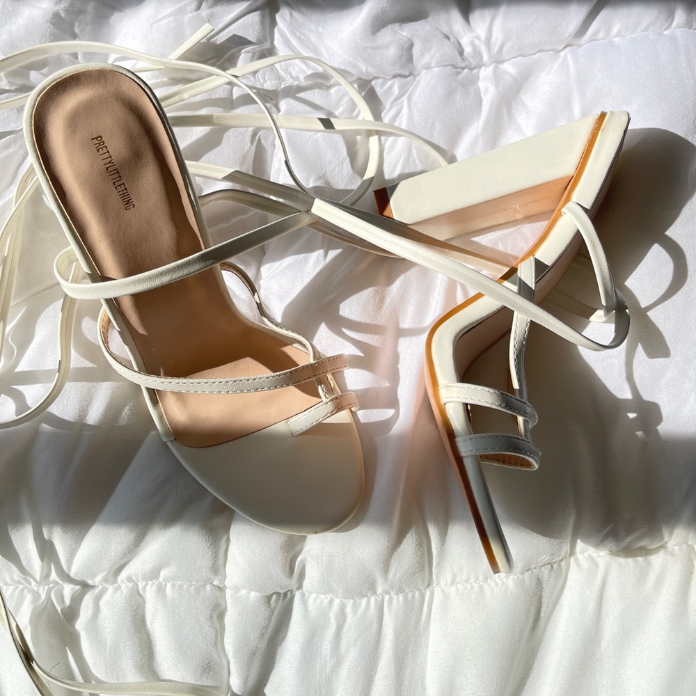 White Strap Up Heels